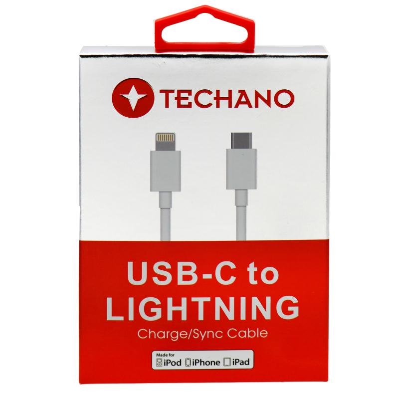 Techano MFI USBC Lightning Fast Charge Data Sync Cable White SimConnect